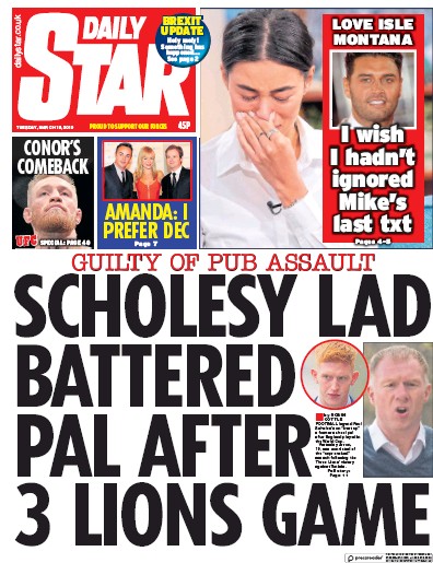 Daily Star Newspaper Front Page (UK) for 19 March 2019