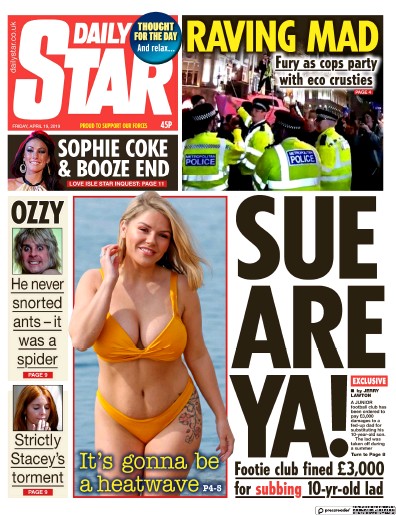 Daily Star Newspaper Front Page (UK) for 19 April 2019