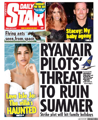 Daily Star Newspaper Front Page (UK) for 19 July 2019
