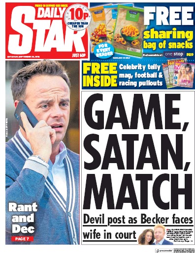Daily Star Newspaper Front Page (UK) for 1 October 2018