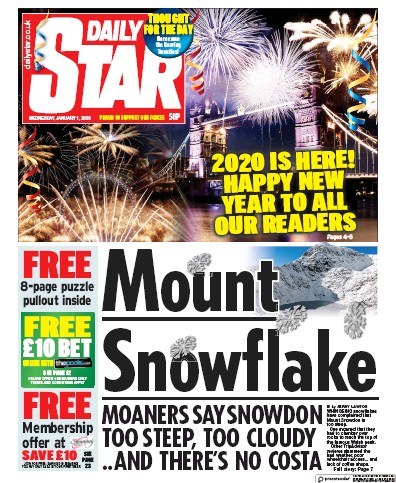 Daily Star Newspaper Front Page (UK) for 1 January 2020