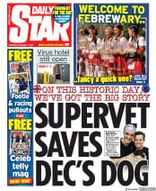 Daily Star (UK) Newspaper Front Page for 1 February 2020