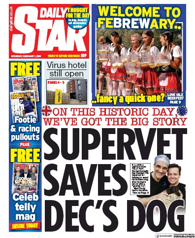 Daily Star Newspaper Front Page (UK) for 1 February 2020