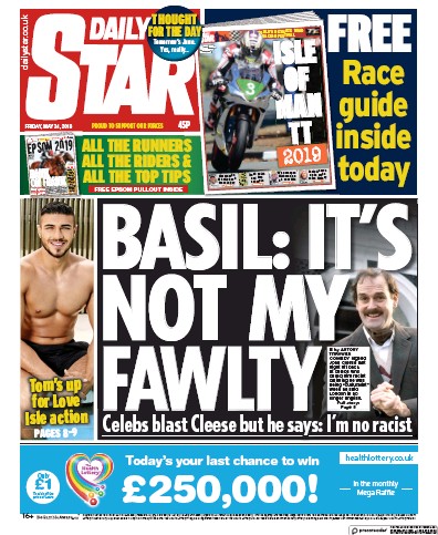 Daily Star Newspaper Front Page (UK) for 1 June 2019