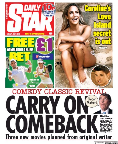 Daily Star Newspaper Front Page (UK) for 1 July 2019