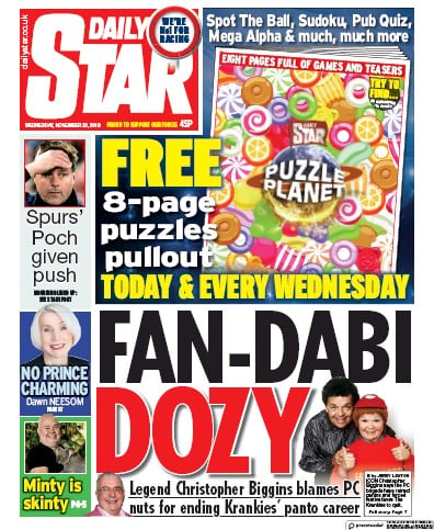 Daily Star Newspaper Front Page (UK) for 20 November 2019