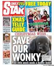 Daily Star (UK) Newspaper Front Page for 21 December 2019