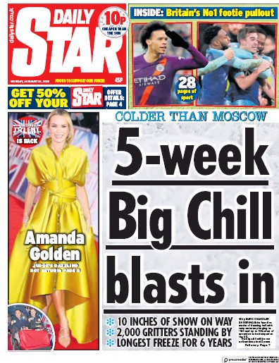 Daily Star Newspaper Front Page (UK) for 21 January 2019