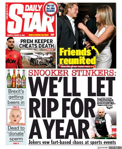 Daily Star Newspaper Front Page (UK) for 21 January 2020