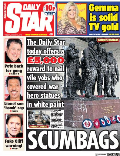 Daily Star Newspaper Front Page (UK) for 22 January 2019