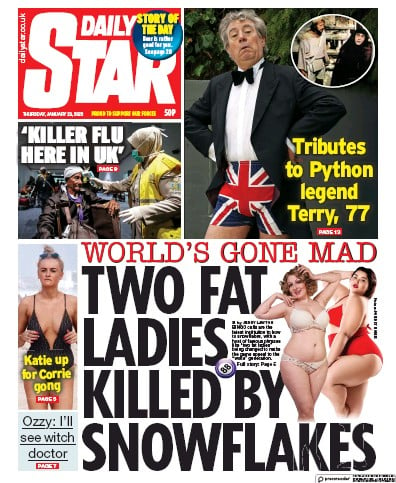 Daily Star Newspaper Front Page (UK) for 23 January 2020