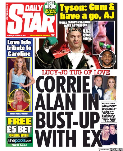 Daily Star Newspaper Front Page (UK) for 24 February 2020