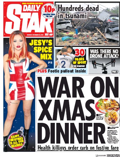 Daily Star Newspaper Front Page (UK) for 25 December 2018