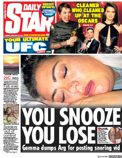 Daily Star Newspaper Front Page (UK) for 26 February 2019