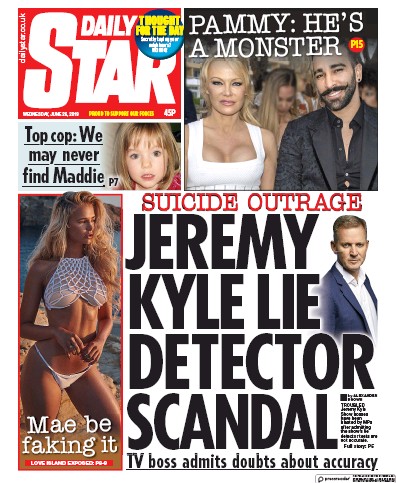 Daily Star Newspaper Front Page (UK) for 26 June 2019