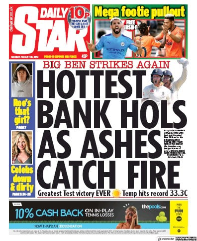 Daily Star Newspaper Front Page (UK) for 26 August 2019