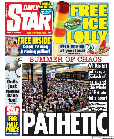 Daily Star Newspaper Front Page (UK) for 27 July 2019