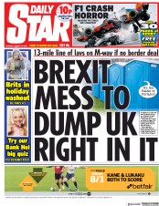 Daily Star (UK) Newspaper Front Page for 27 August 2018