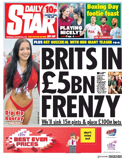 Daily Star Newspaper Front Page (UK) for 28 December 2018