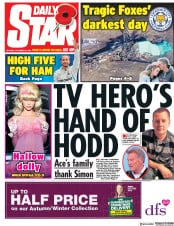 Daily Star (UK) Newspaper Front Page for 29 October 2018