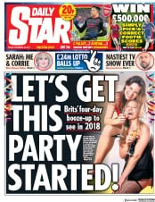 Daily Star (UK) Newspaper Front Page for 29 December 2017