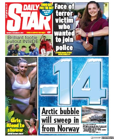 Daily Star Newspaper Front Page (UK) for 2 December 2019