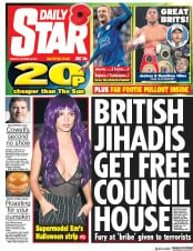 Daily Star (UK) Newspaper Front Page for 30 October 2017