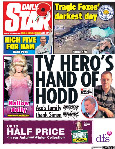 Daily Star Newspaper Front Page (UK) for 30 October 2018