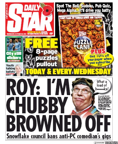 Daily Star Newspaper Front Page (UK) for 30 October 2019