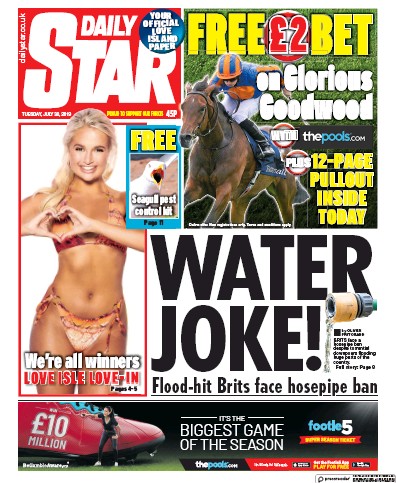 Daily Star Newspaper Front Page (UK) for 30 July 2019