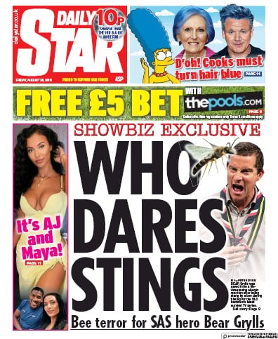 Daily Star Newspaper Front Page (UK) for 30 August 2019