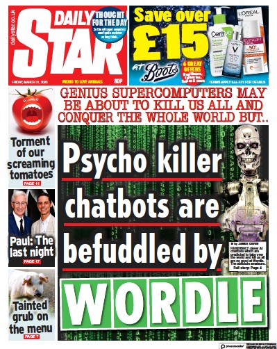 Daily Star Newspaper Front Page (UK) for 31 March 2023