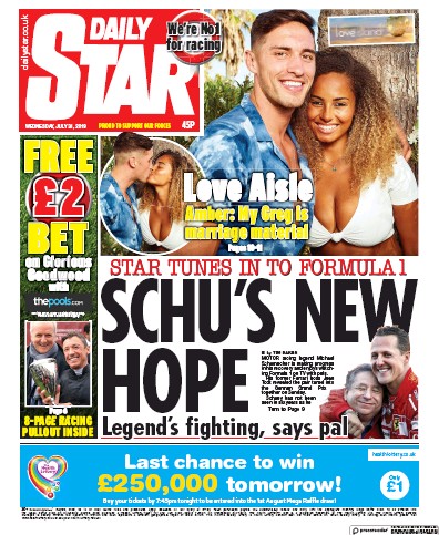 Daily Star Newspaper Front Page (UK) for 31 July 2019