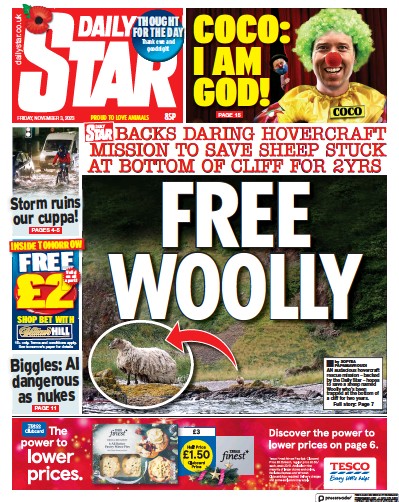 Daily Star Newspaper Front Page (UK) for 3 November 2023