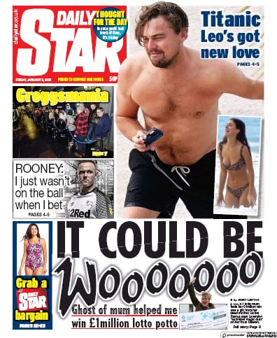 Daily Star Newspaper Front Page (UK) for 3 January 2020