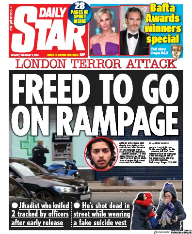 Daily Star Newspaper Front Page (UK) for 3 February 2020