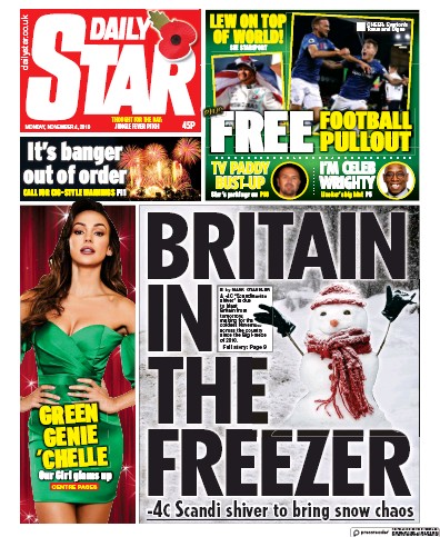 Daily Star Newspaper Front Page (UK) for 4 November 2019