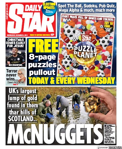 Daily Star Newspaper Front Page (UK) for 4 December 2019
