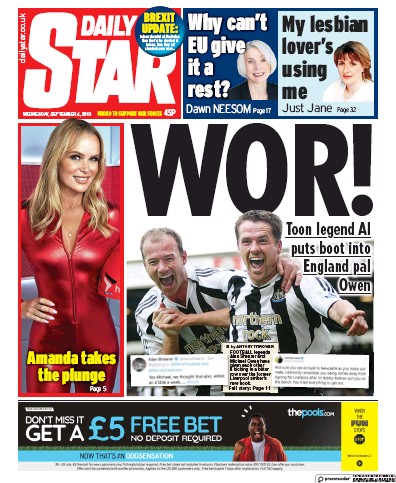 Daily Star Newspaper Front Page (UK) for 4 September 2019