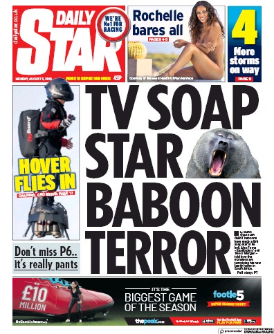 Daily Star Newspaper Front Page (UK) for 5 August 2019