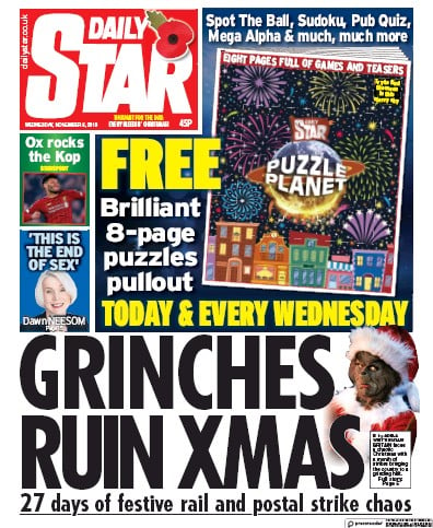 Daily Star Newspaper Front Page (UK) for 6 November 2019