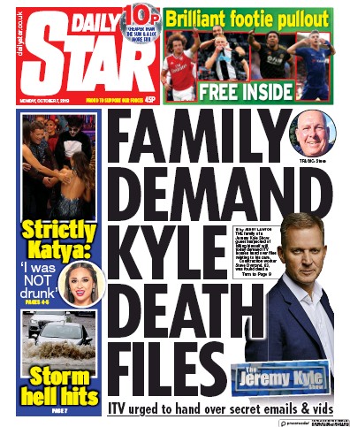 Daily Star Newspaper Front Page (UK) for 7 October 2019
