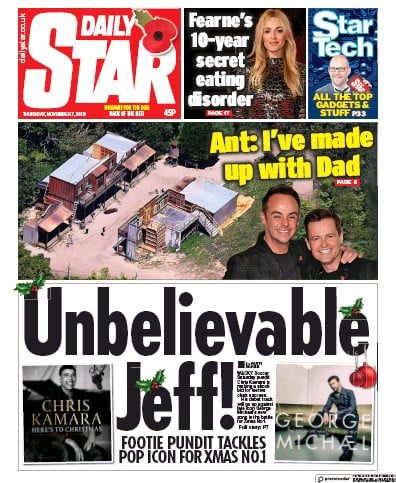 Daily Star Newspaper Front Page (UK) for 7 November 2019