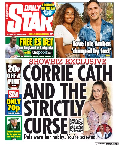 Daily Star Newspaper Front Page (UK) for 7 September 2019