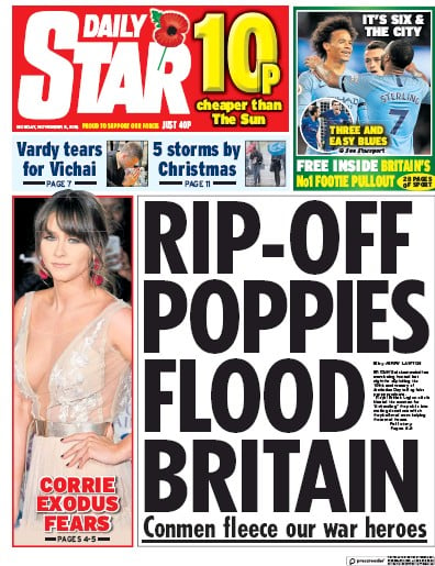 Daily Star Newspaper Front Page (UK) for 8 November 2018