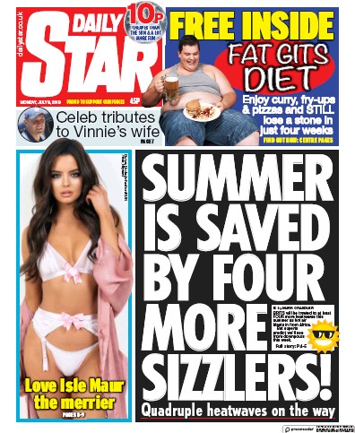 Daily Star Newspaper Front Page (UK) for 8 July 2019