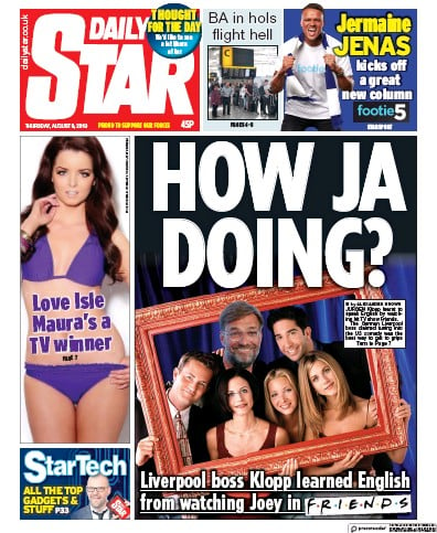 Daily Star Newspaper Front Page (UK) for 8 August 2019