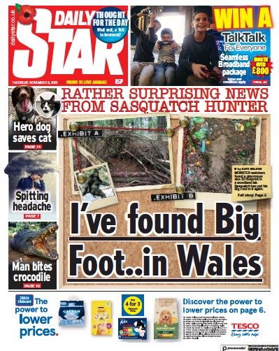 Daily Star Newspaper Front Page (UK) for 9 November 2023