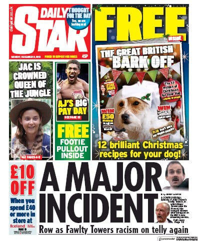 Daily Star Newspaper Front Page (UK) for 9 December 2019