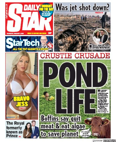 Daily Star Newspaper Front Page (UK) for 9 January 2020